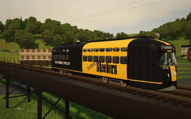 PCC 1713, the Terrible Trolley, in Steelers black and gold