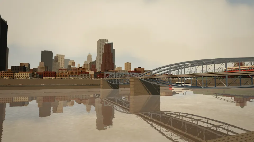 The Smithfield Street Bridge and the downtown skyline mirrored in the Monongahela